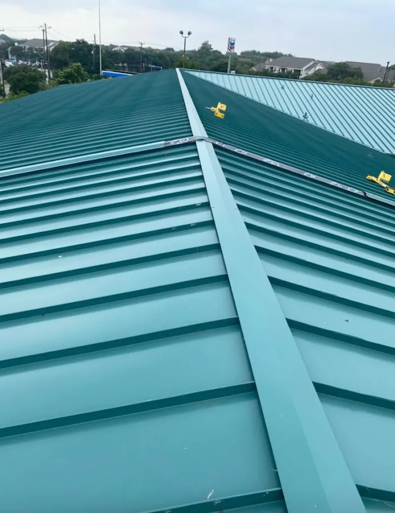 Green commercial metal roof ridge and valley for Metal Roof Repair in Mound
